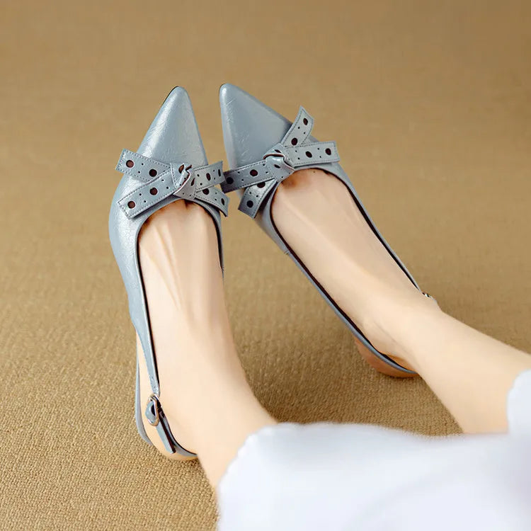 Talons Slingback à Orteil Pointu | Cuir Véritable | Détail Noeud