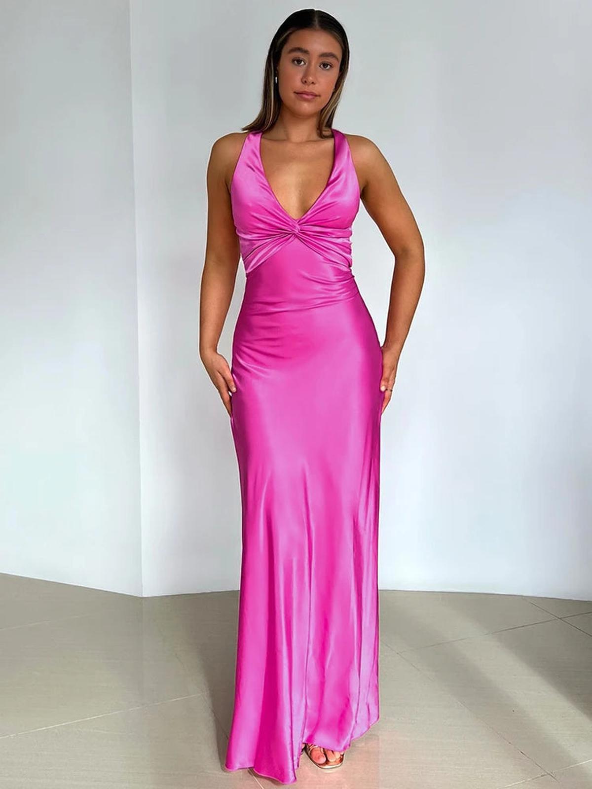 Robe Satin Halter Clarté | Torsade | Longueur Sol | Slim Fit