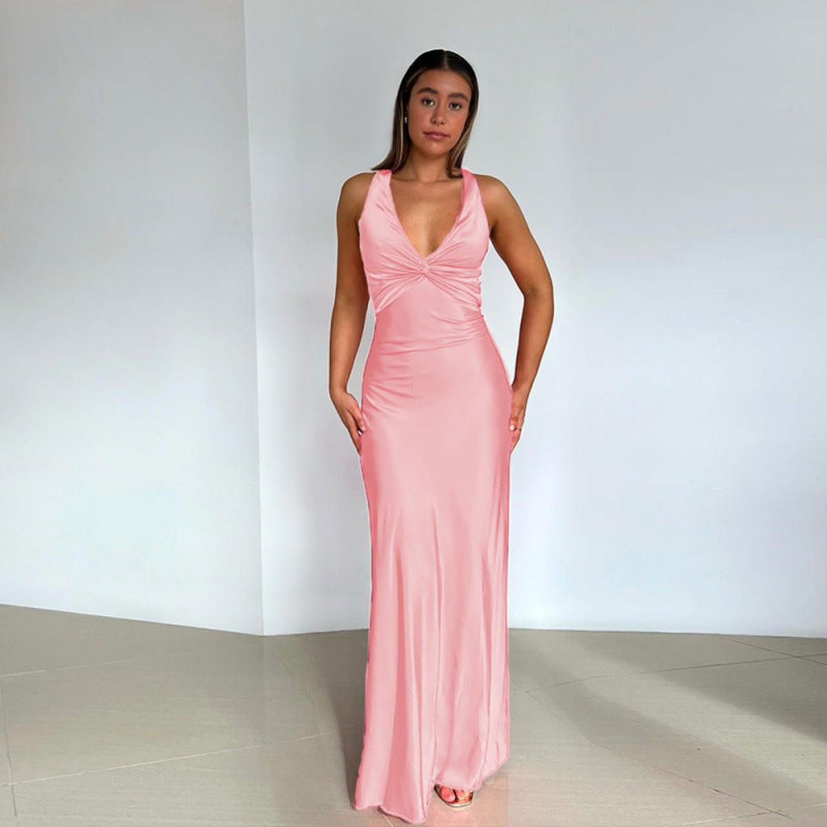 Robe Satin Halter Clarté | Torsade | Longueur Sol | Slim Fit