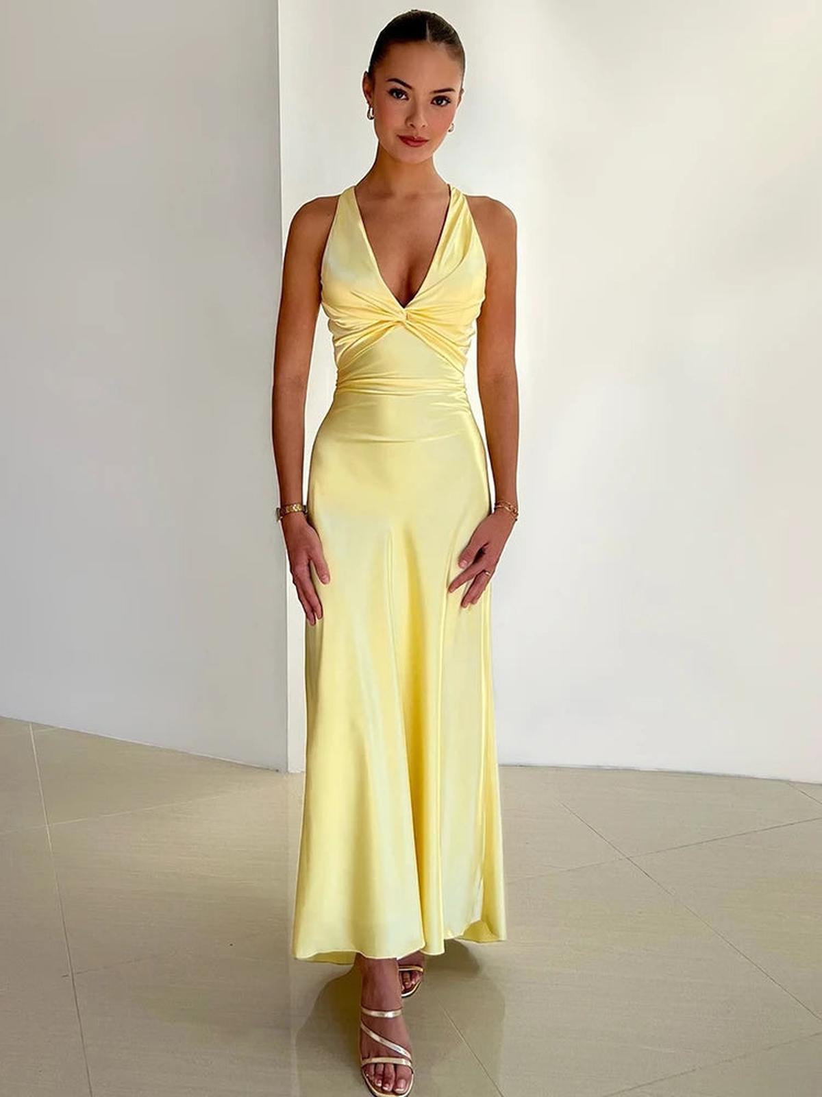 Robe Satin Halter Clarté | Torsade | Longueur Sol | Slim Fit