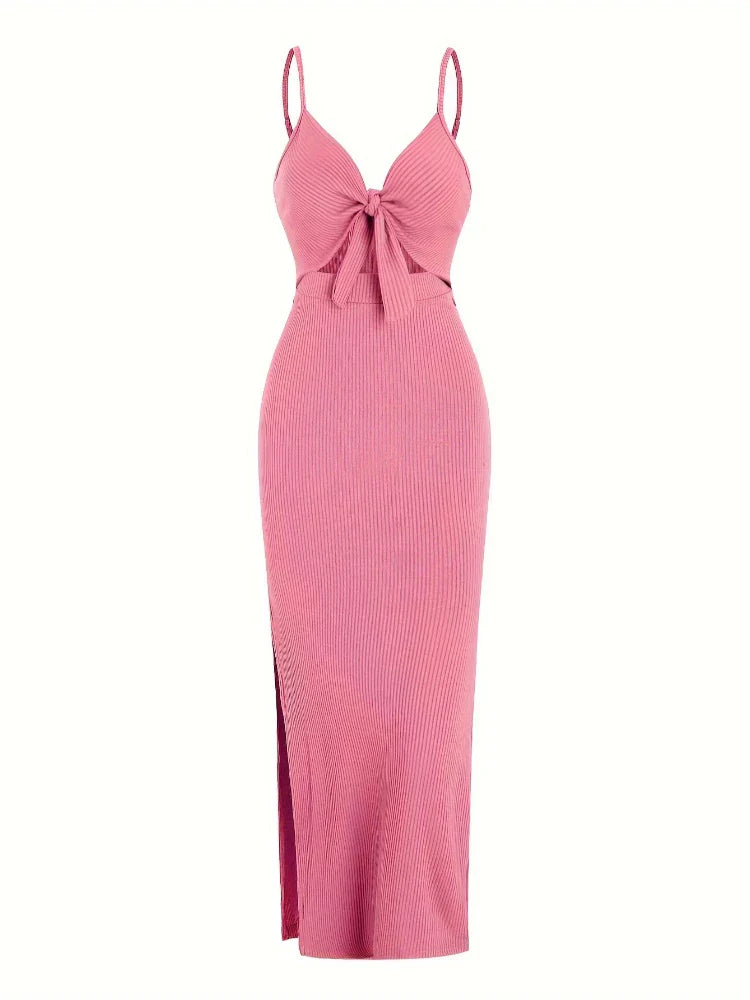 Robe Maribel Maxi | Tie Front | Coupe Slim | Détail Découpé