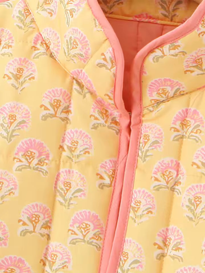 Veste Florale Matelassée | Col Montant | Coupe Relaxée