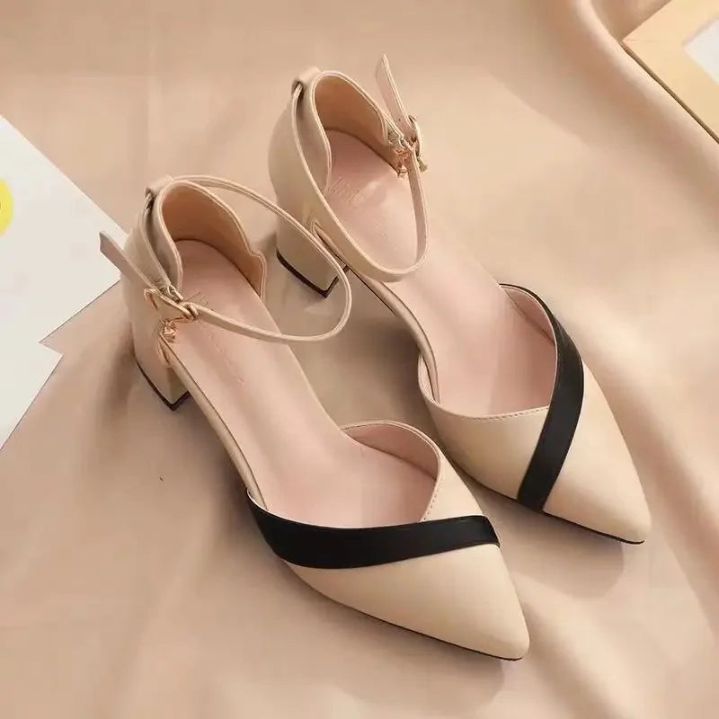 Talons Blocs avec Sangle Cheville | Bande Contrastante |  Orteils Pointus