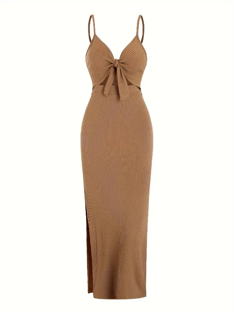 Robe Maribel Maxi | Tie Front | Coupe Slim | Détail Découpé