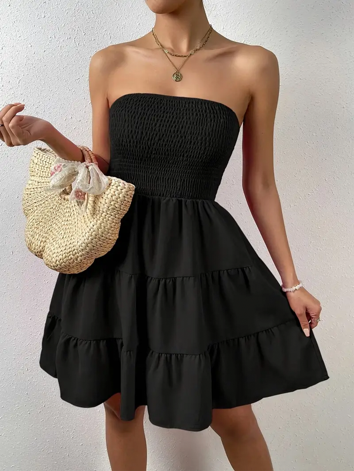 Robe Mini Sans Manches Froncée | Jupe Multicouches | Édition Été