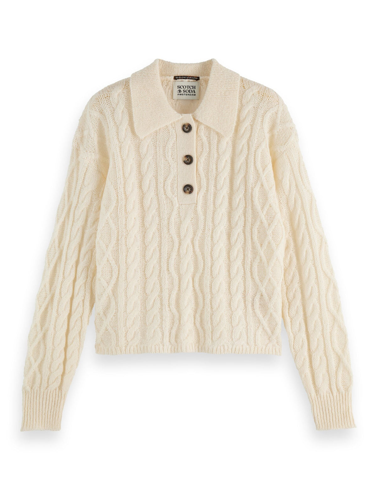 Pull en Maille Cable | Mélange Mohair et Laine | Col Polo