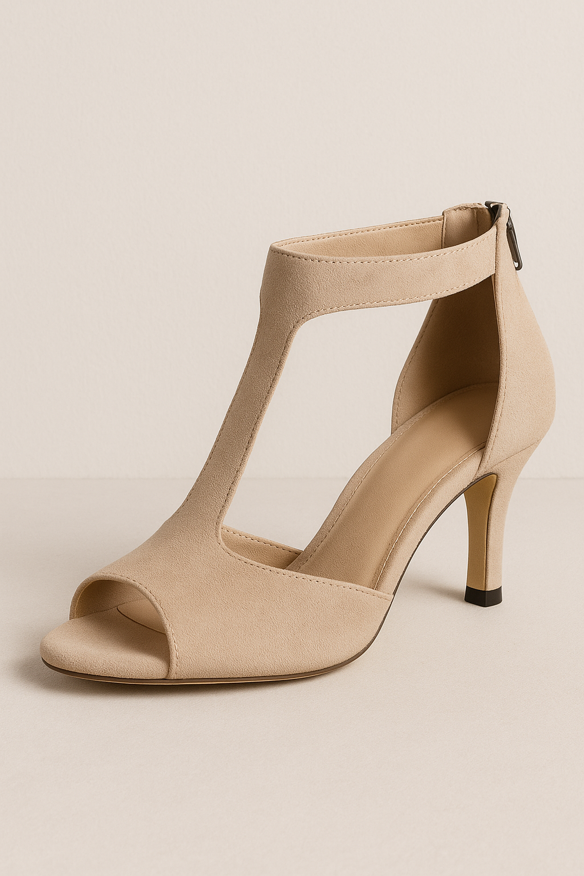 Sandales Peep Toe en Suède | Talon Moyen | Zip Arrière