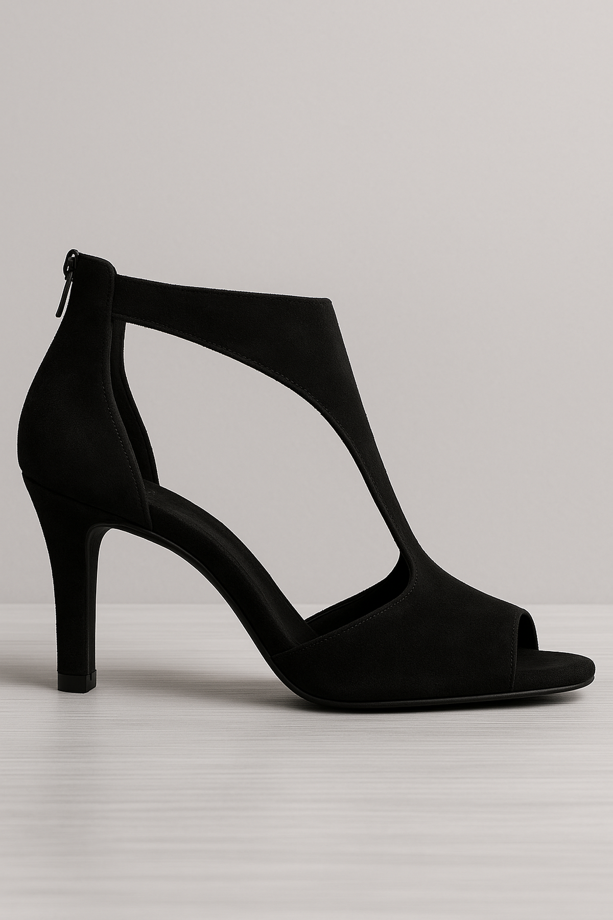 Sandales Peep Toe en Suède | Talon Moyen | Zip Arrière