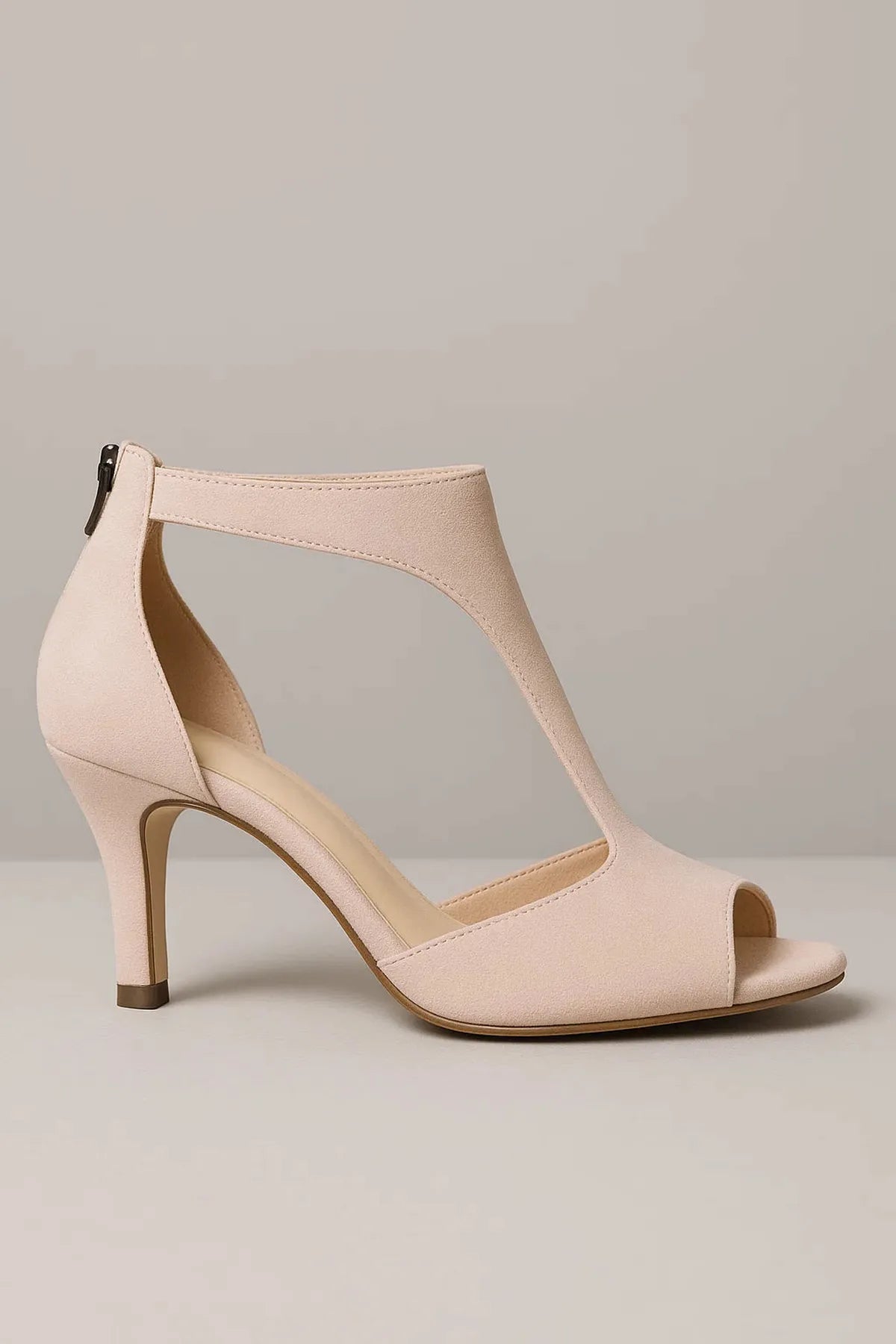 Sandales Peep Toe en Suède | Talon Moyen | Zip Arrière