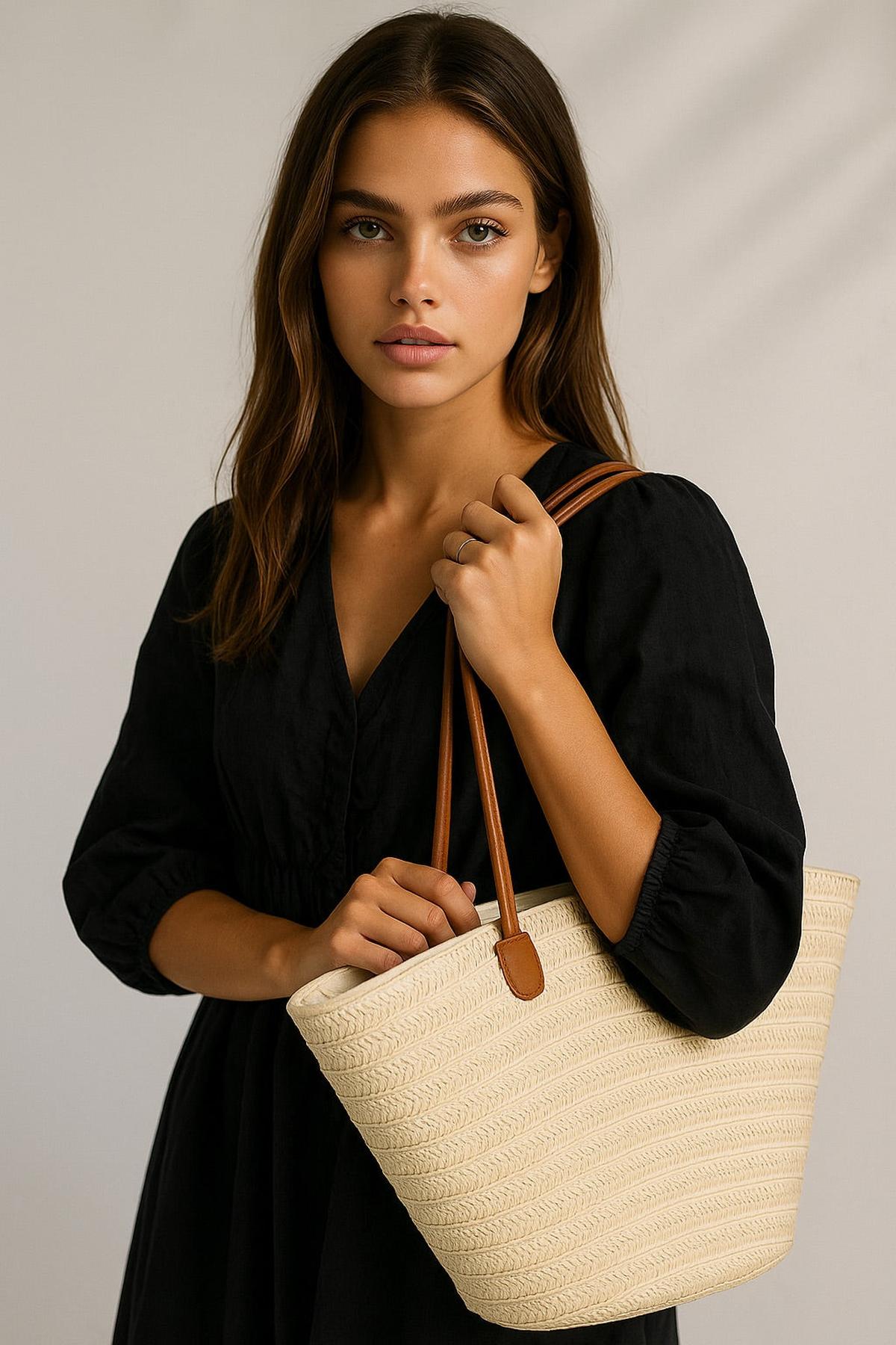 Sac Shopper en Paille | Sac Tissé d'Été