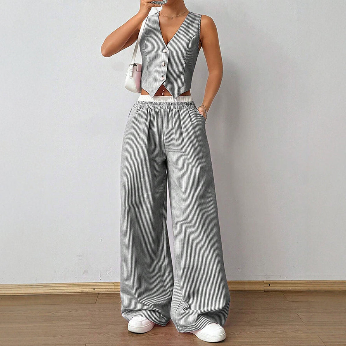 Ensemble Gilet Sans Manches Rayé et Pantalon Large | Resort Été