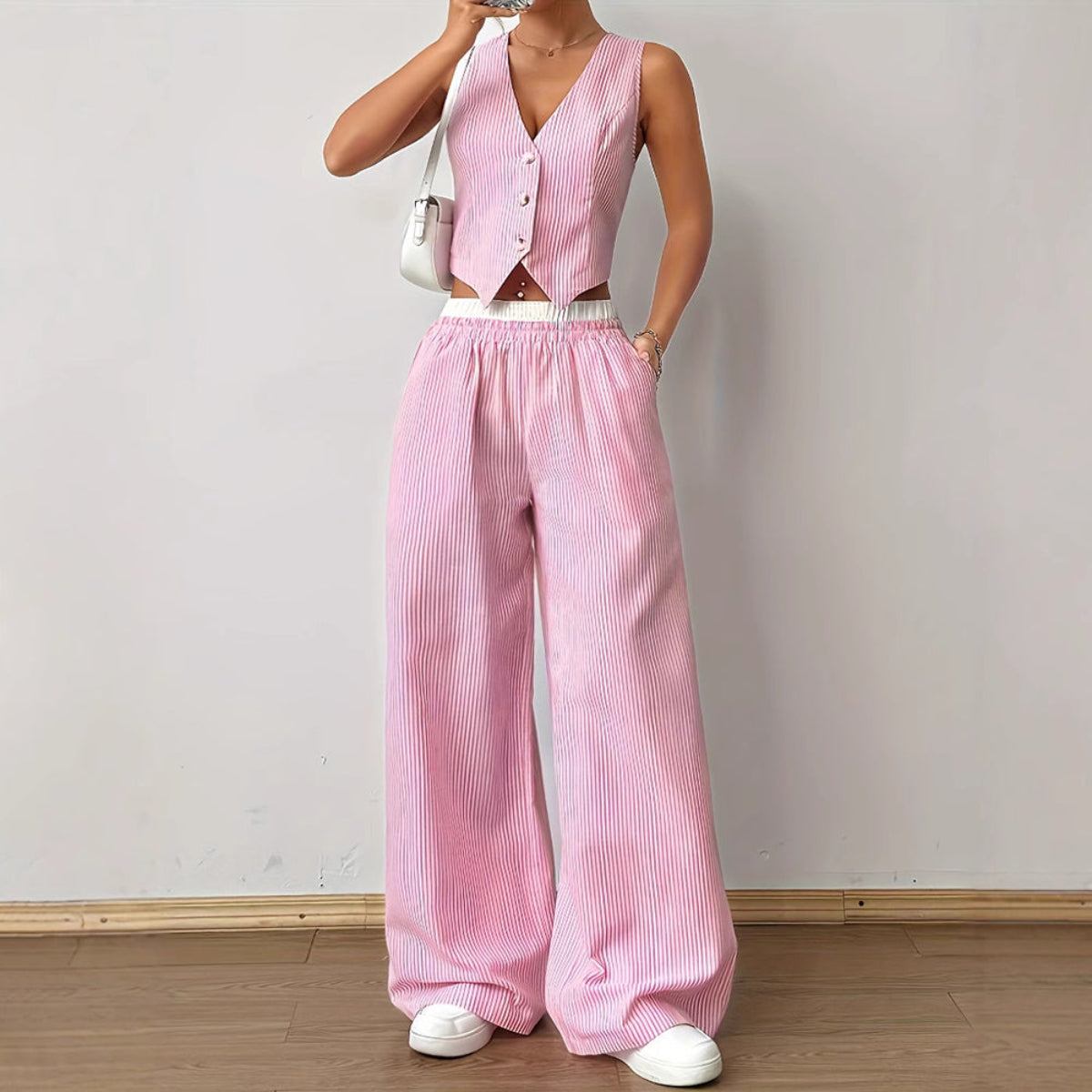 Ensemble Gilet Sans Manches Rayé et Pantalon Large | Resort Été