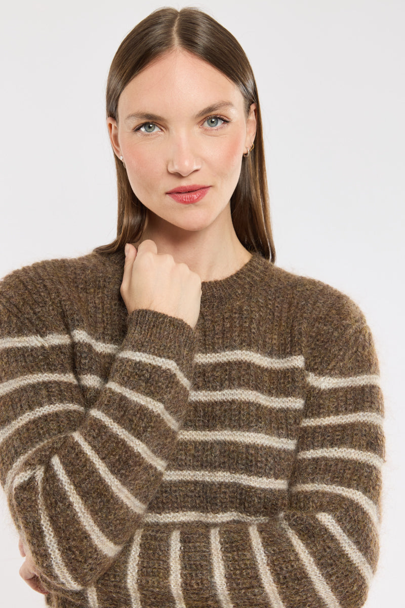 Pull en Cachemire Rayé | Col Rond Tricoté | Coupe Relaxe Hiver