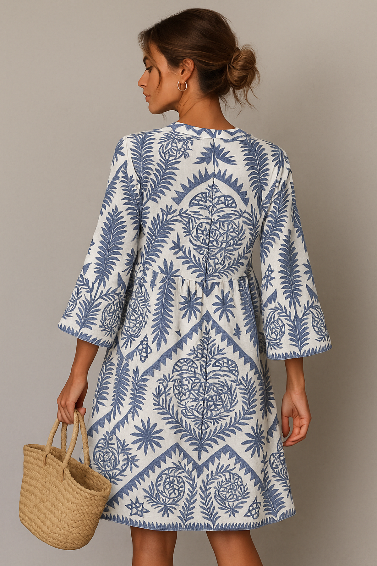 Robe Imprimée Évasion Col V | Coupe Relaxe | Manche 3/4