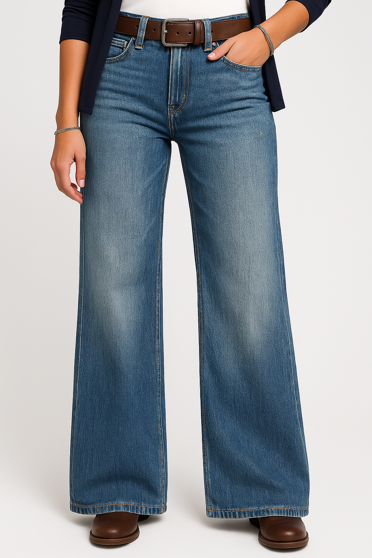 Jeans Denim Large Jambe Haute | Coupe Régulière