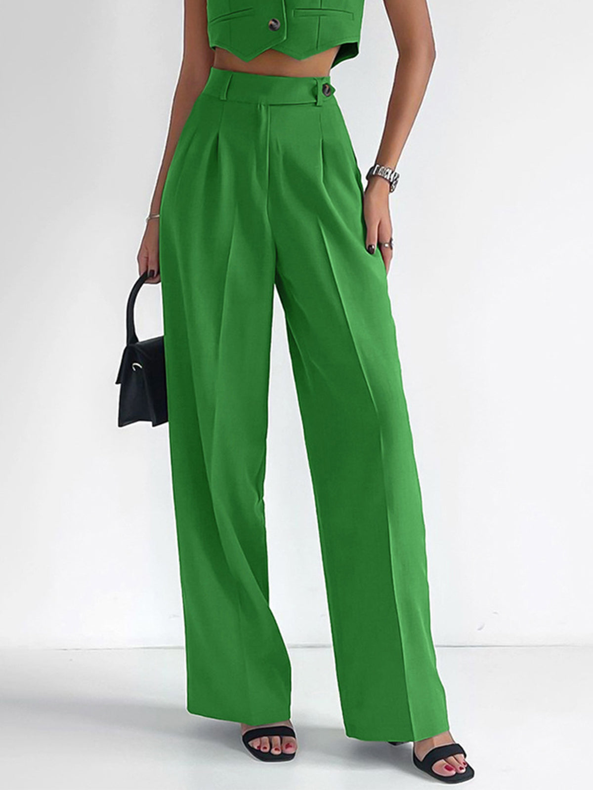 Ensemble Gilet et Pantalon Large Plissé | Mélange Coton Lin