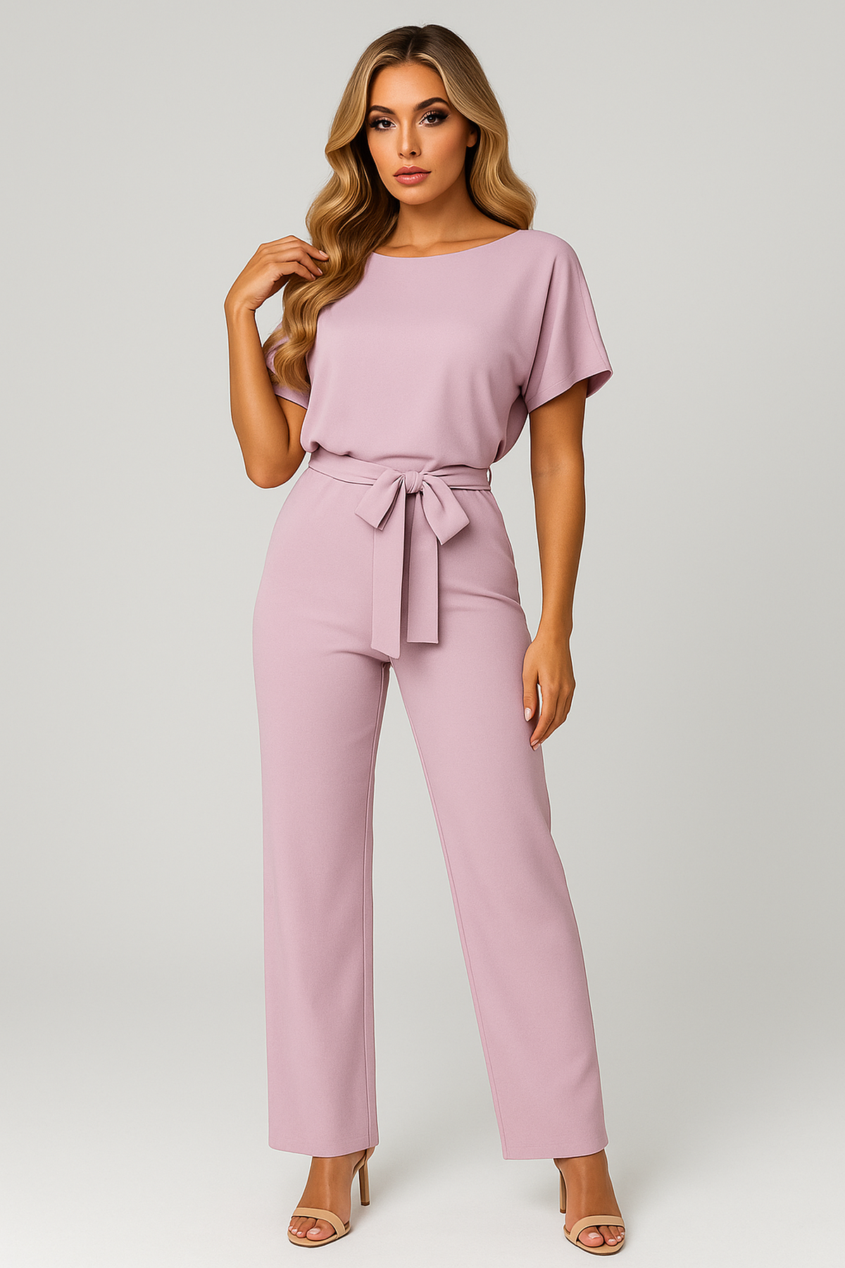 Combinaison Large Jambe Courte | Ceinture Taille | Col Bateau | Coupe Normale