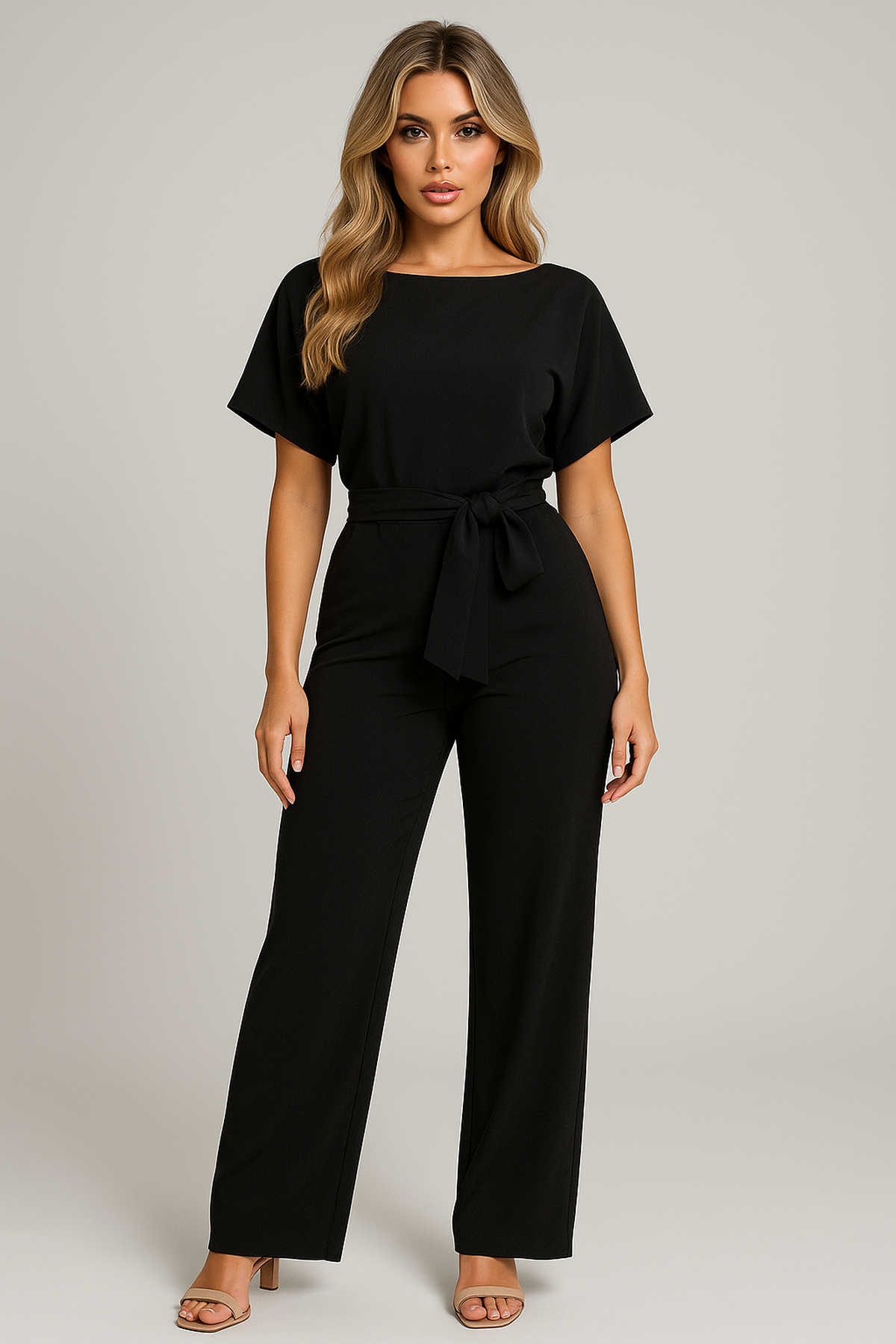 Combinaison Large Jambe Courte | Ceinture Taille | Col Bateau | Coupe Normale