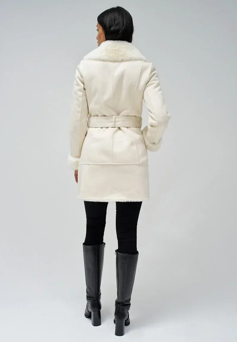 Manteau en Faux Shearling | Col Revers | Fermeture Éclair Latérale