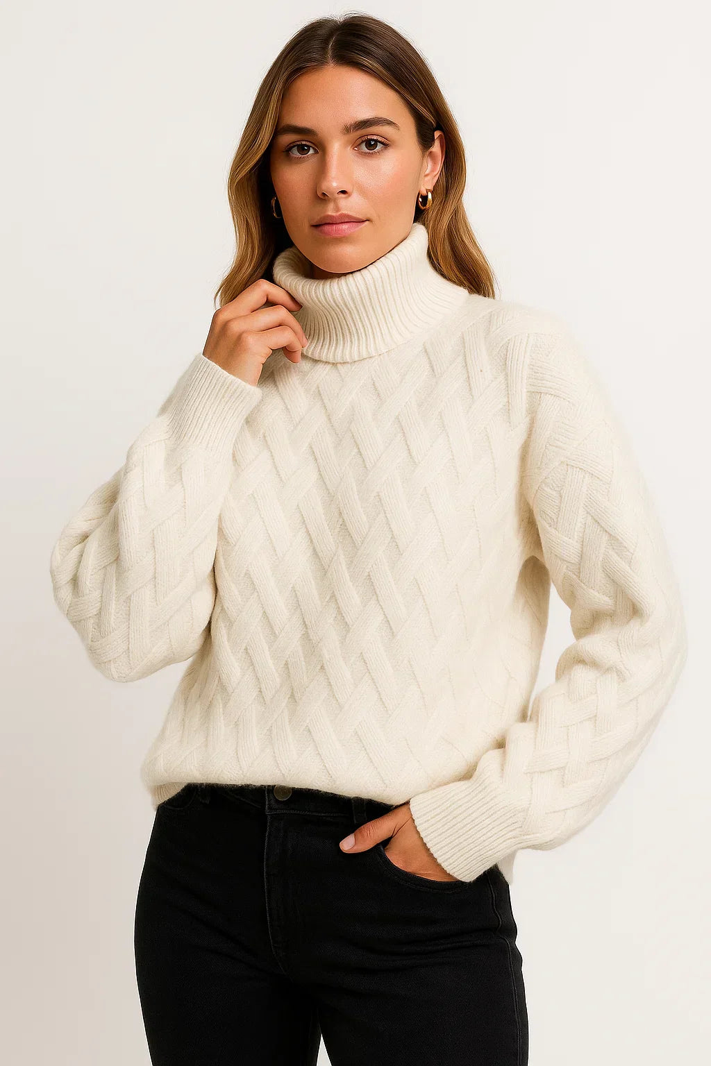 Pull col roulé en mélange de laine | Design tricot texturé