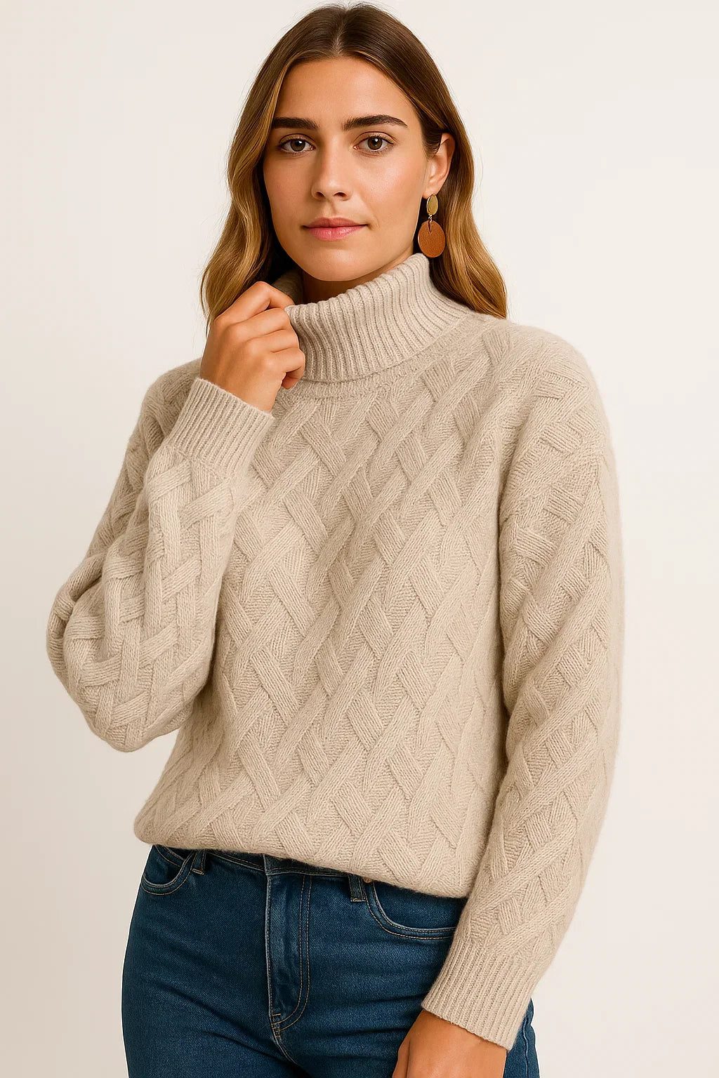Pull col roulé en mélange de laine | Design tricot texturé