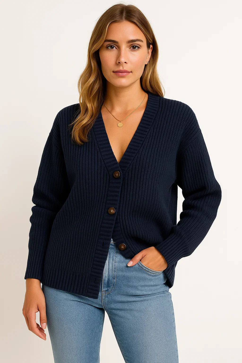 Cardigan Fondamentale | Maille Ribée Col V Bouton