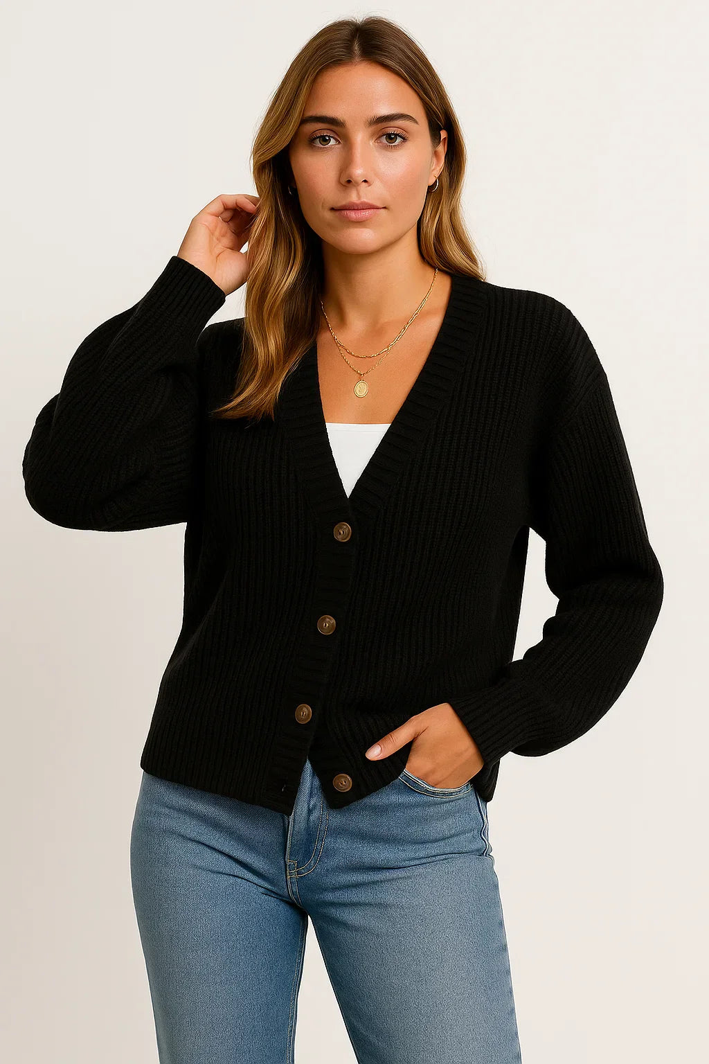 Cardigan Fondamentale | Maille Ribée Col V Bouton