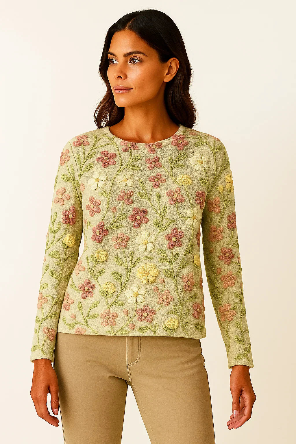 Pull Fleurie Brodé | Maille Douce | Col Rond