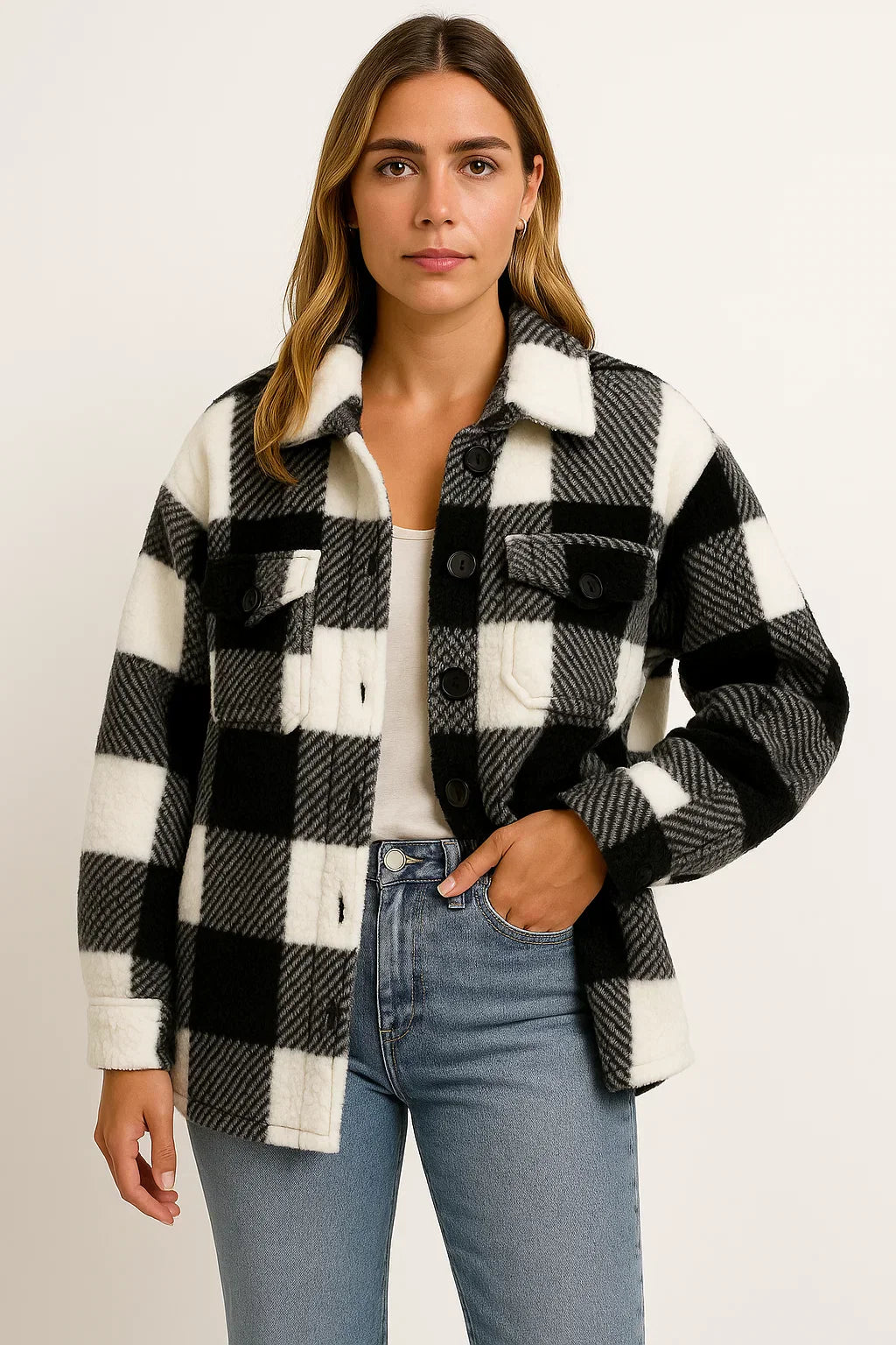 Chemise Overshirt en Laine Mélangée à Carreaux