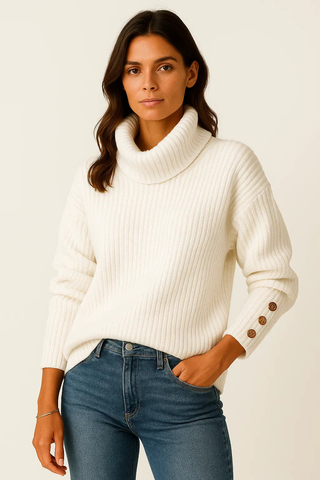 Pull Over Col Roulé | Détail Bouton | Coupe Relaxed