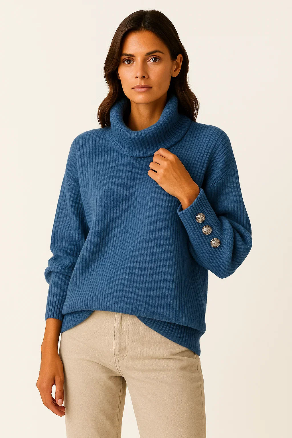 Pull Over Col Roulé | Détail Bouton | Coupe Relaxed