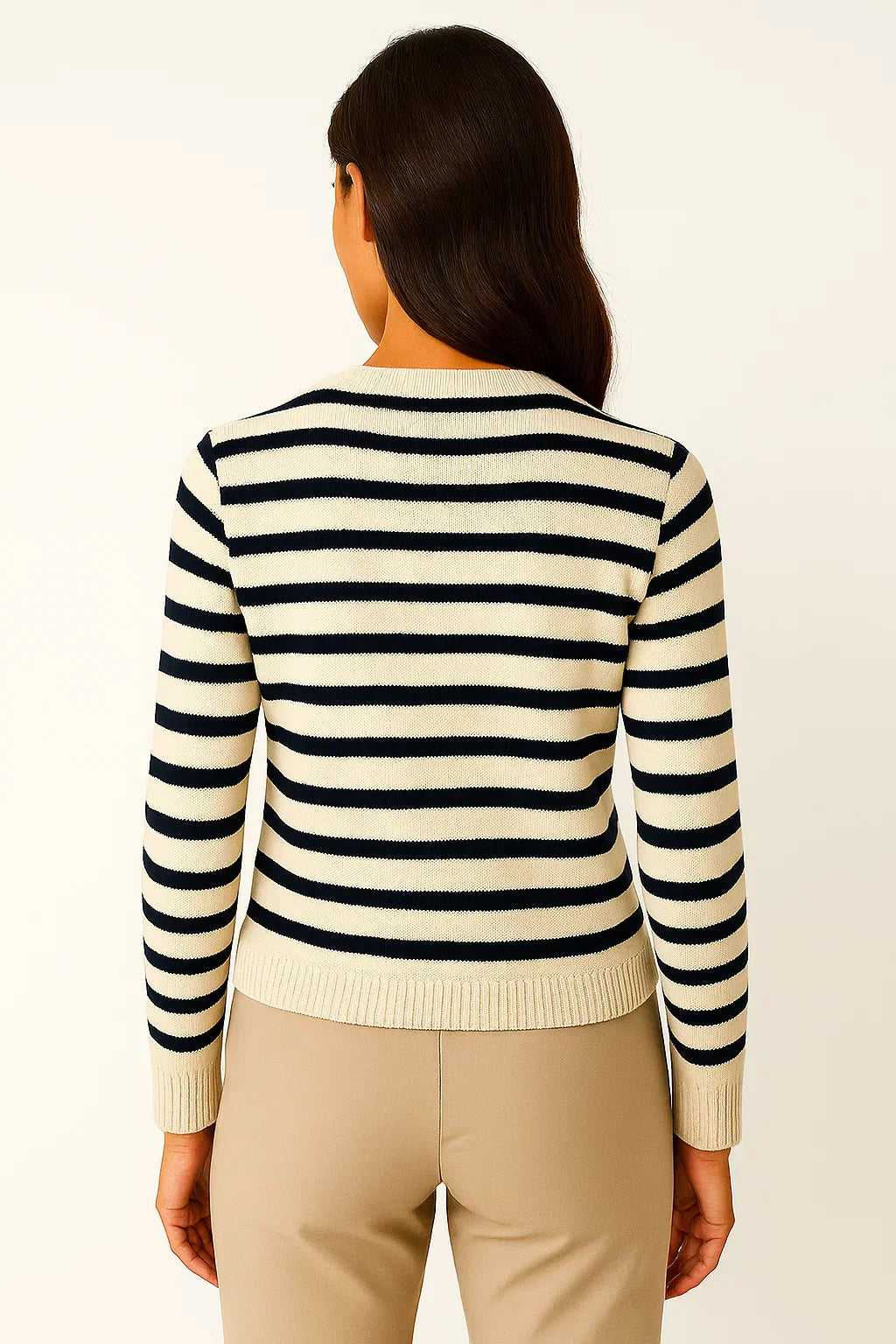 Cardigan Rayé | Maille Douce | Détails Or
