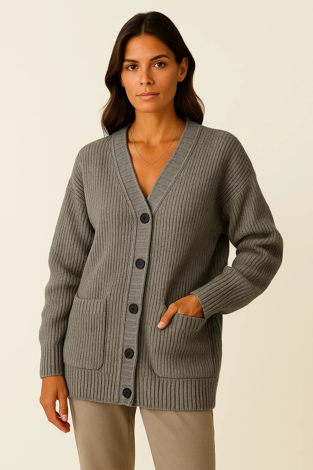 Cardigan Oversize Femme | V-Cou | Coton Mélangé