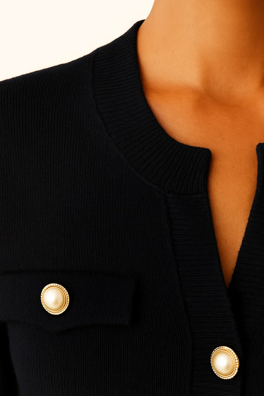 Cardigan en Laine-Coton pour Femme | Tricot à Bouton Perle | Coupe Regular