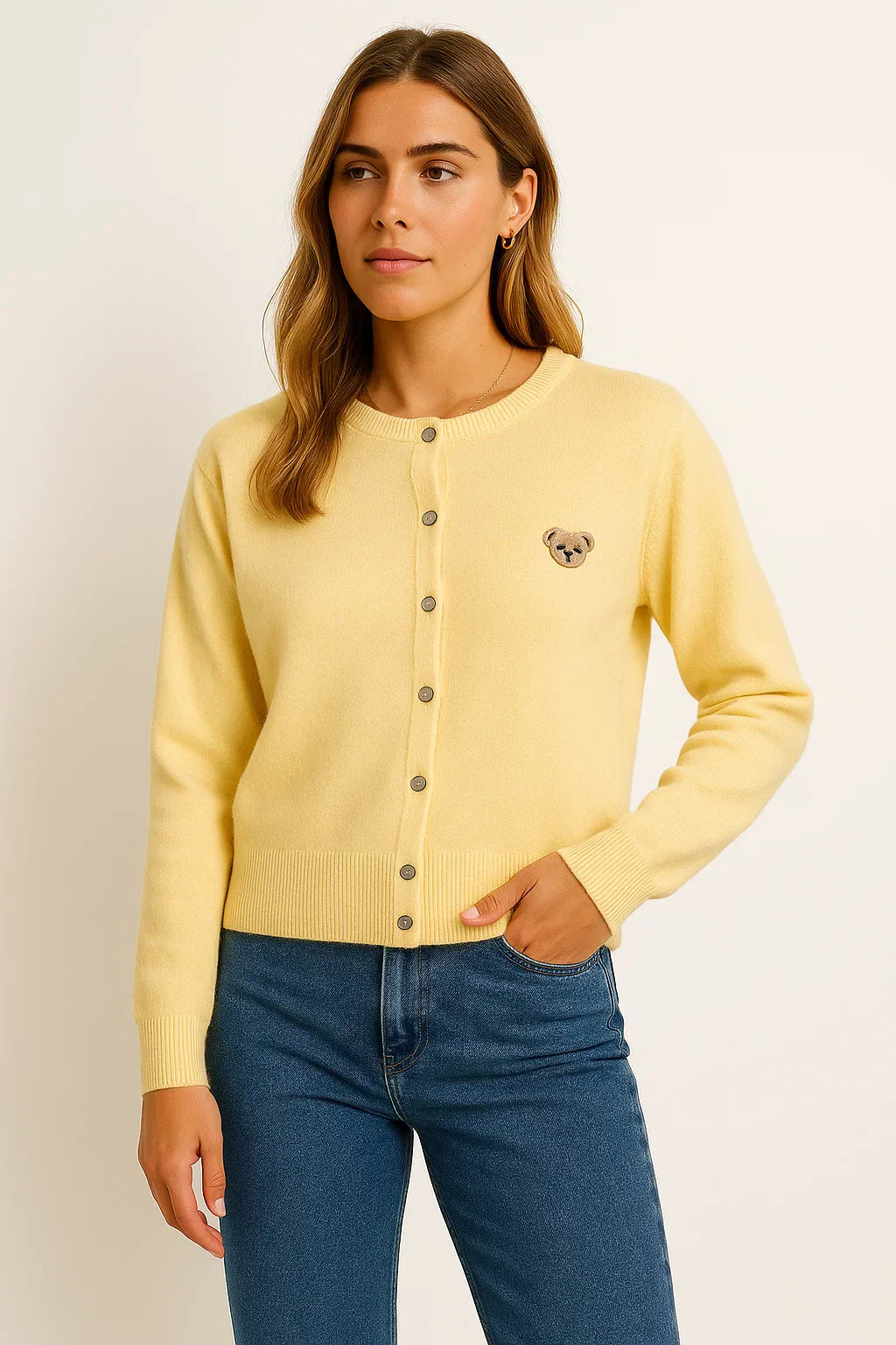 Cardigan brodé à boutons | Coton mélangé | Coupe regular