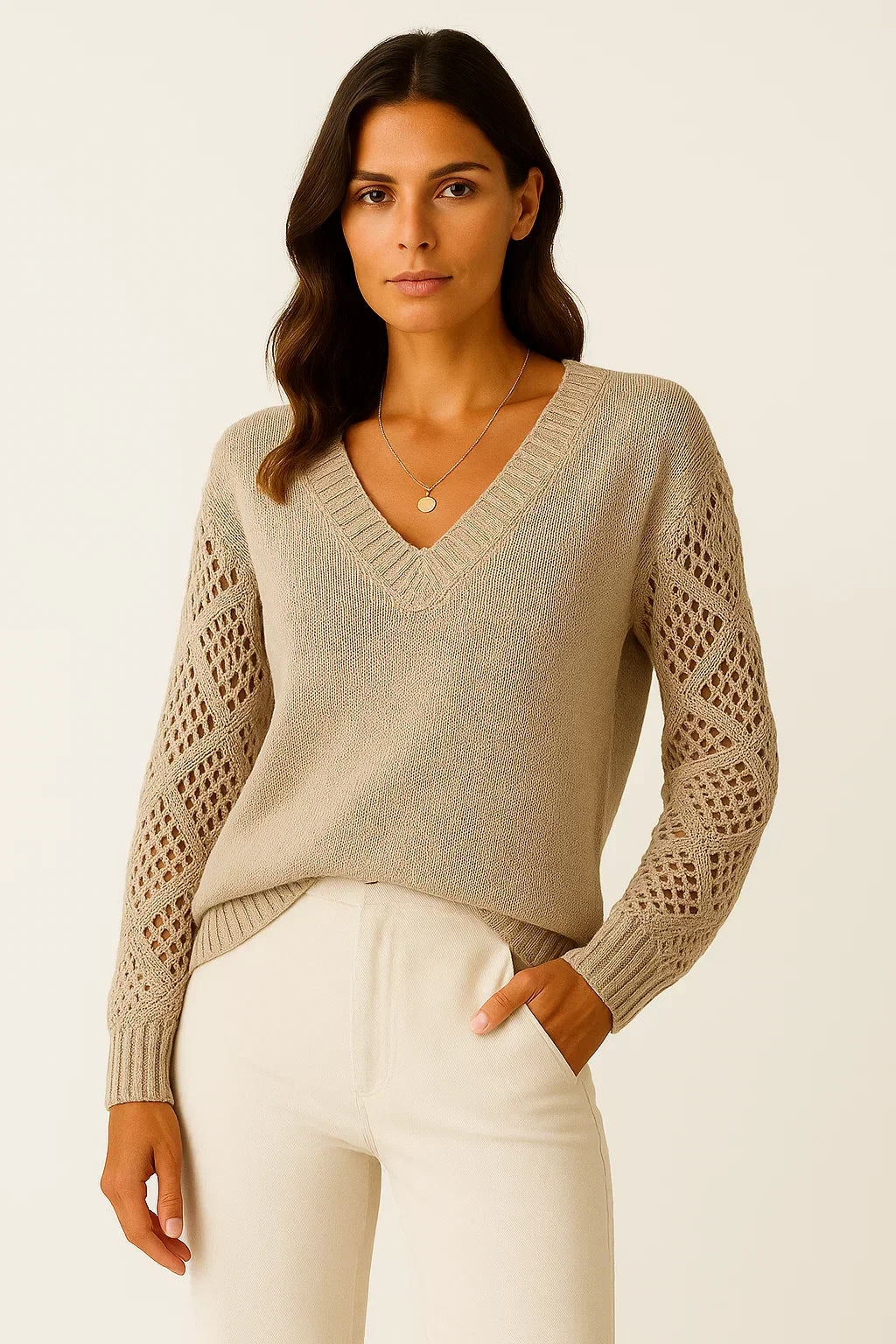 Pull Open-Knit Col V | Coton Léger | Coupe Relaxée