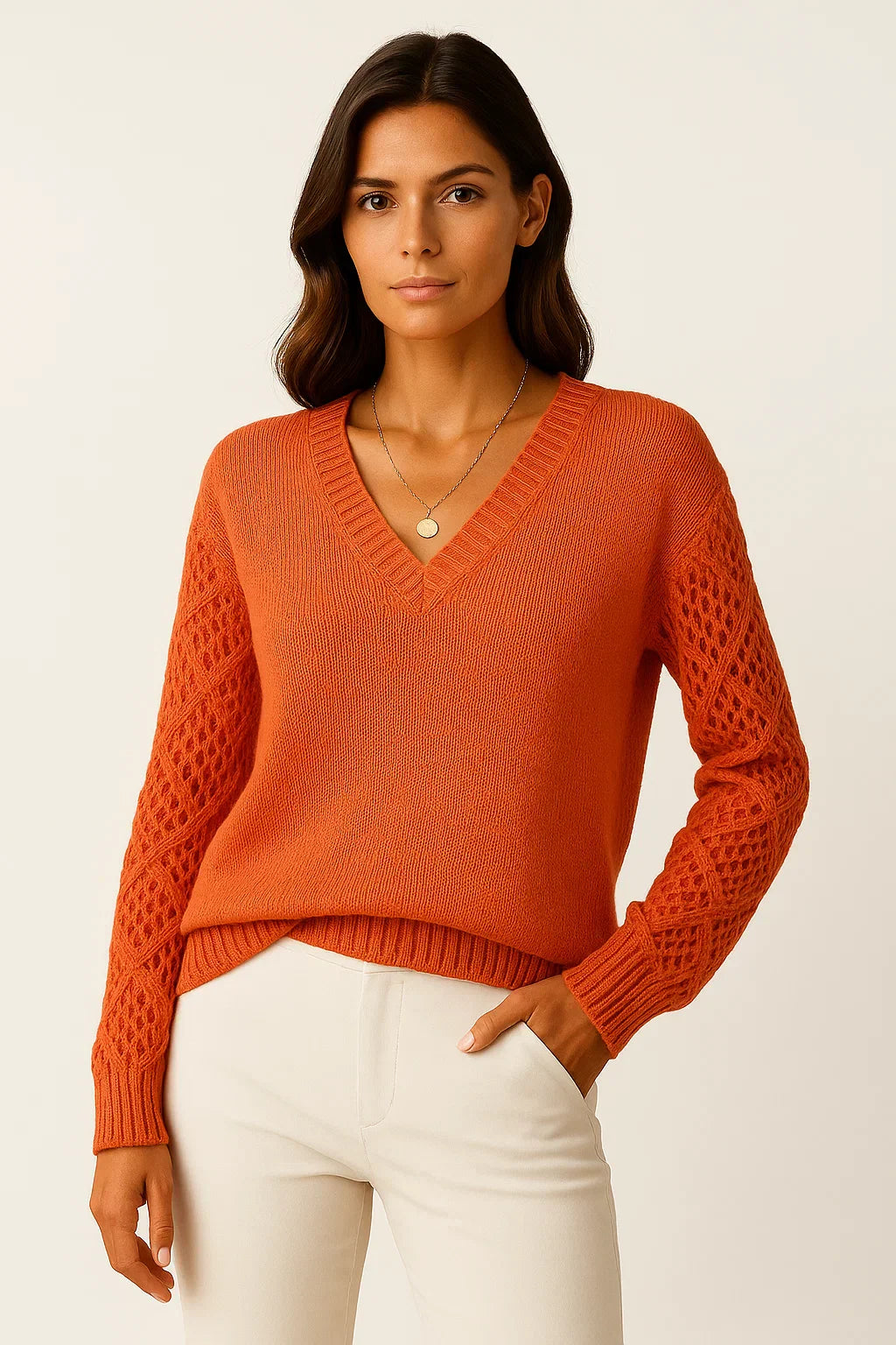 Pull Open-Knit Col V | Coton Léger | Coupe Relaxée
