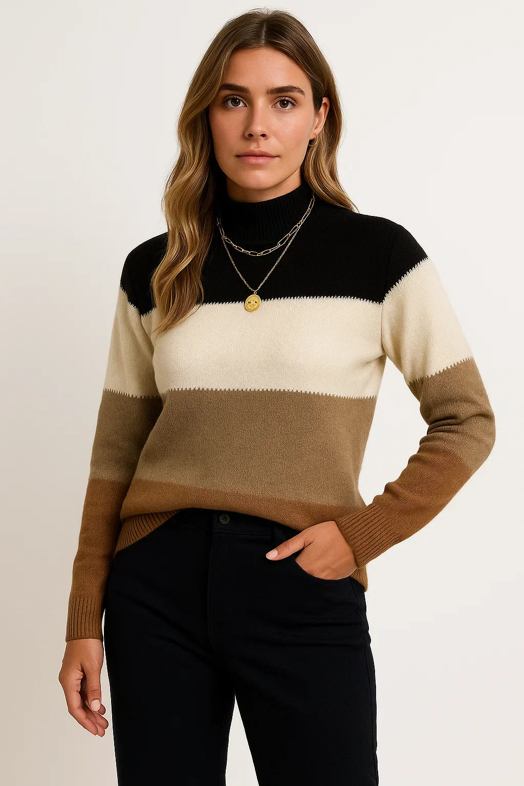 Pull en Mélange de Laine Rayé | Col Montant | Coupe Relaxe