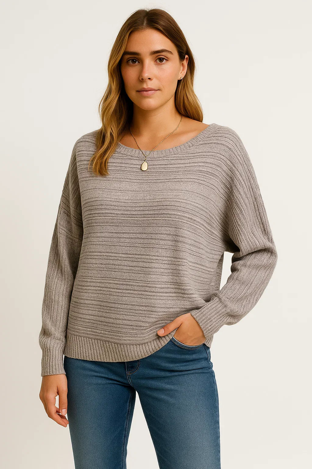 Pull Texturé en Maille | Coupe Relaxed Batwing | Mélange de Coton Doux