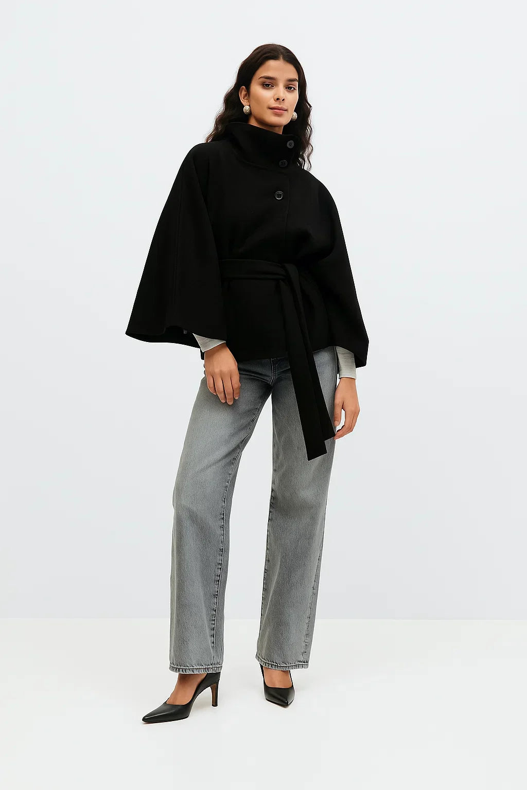 Cape Jacket | Ceinture | Col Montant | Automne Hiver