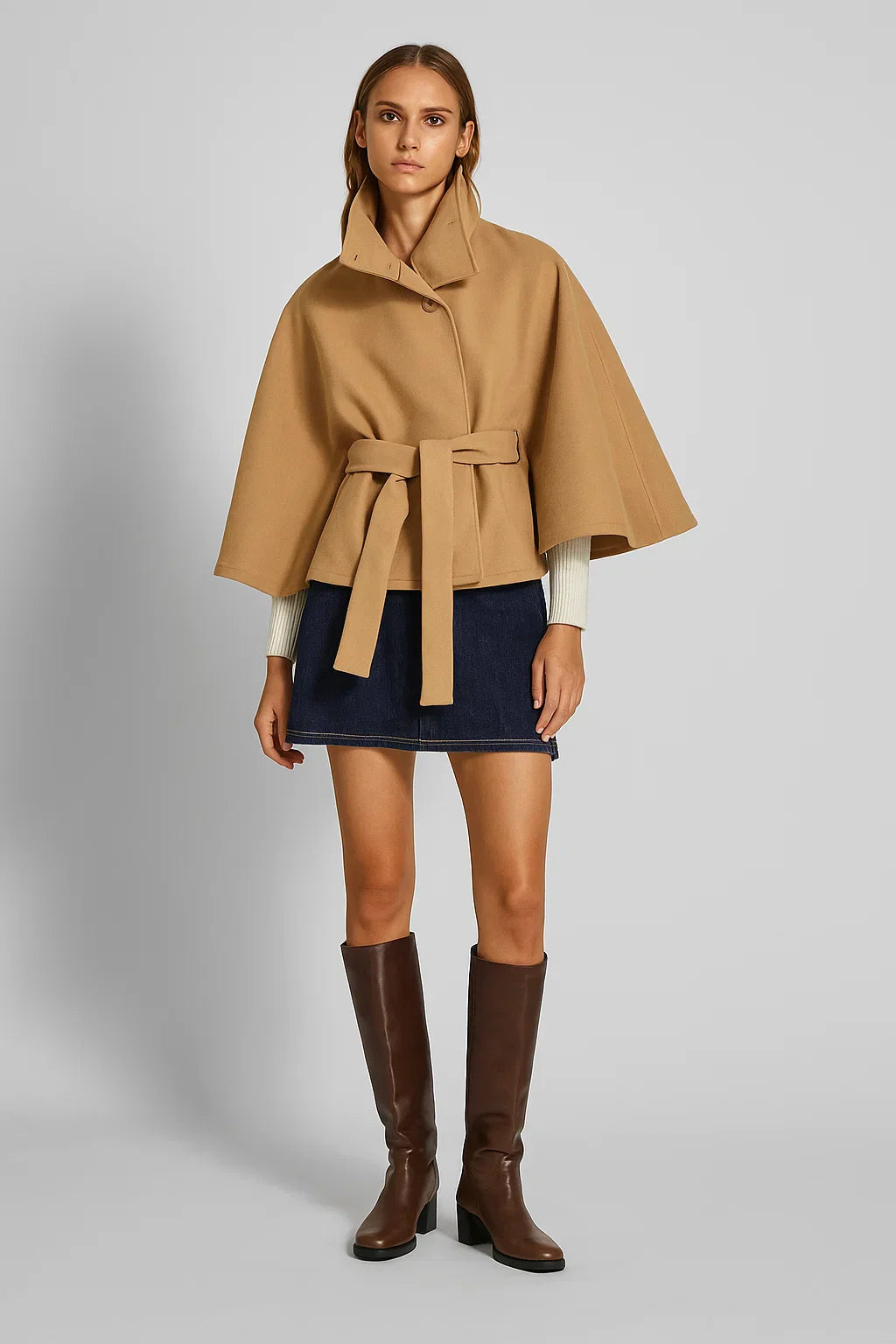 Cape Jacket | Ceinture | Col Montant | Automne Hiver