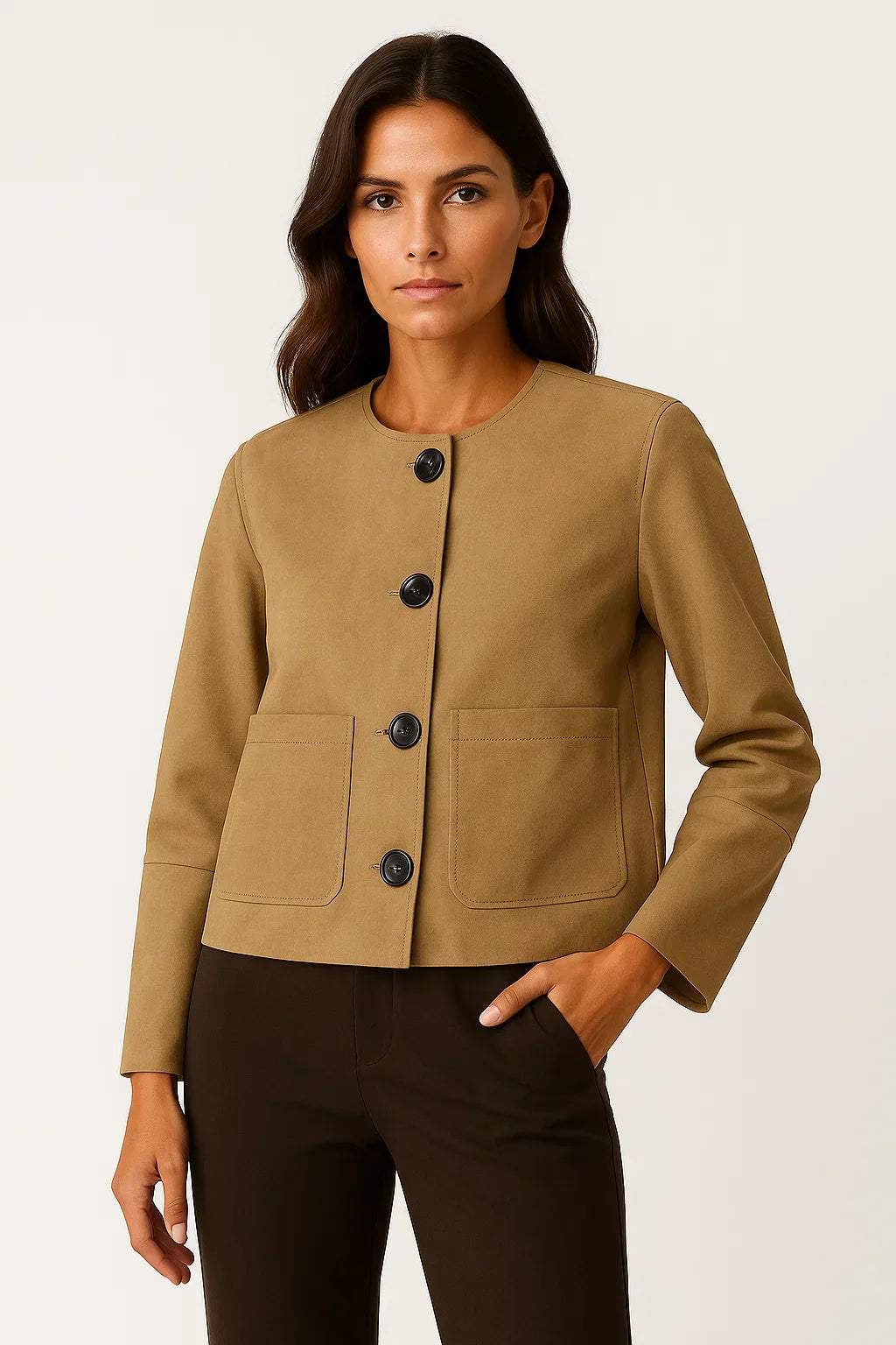 Veste Cropped en Suède | Bouton Devant Design Minimaliste