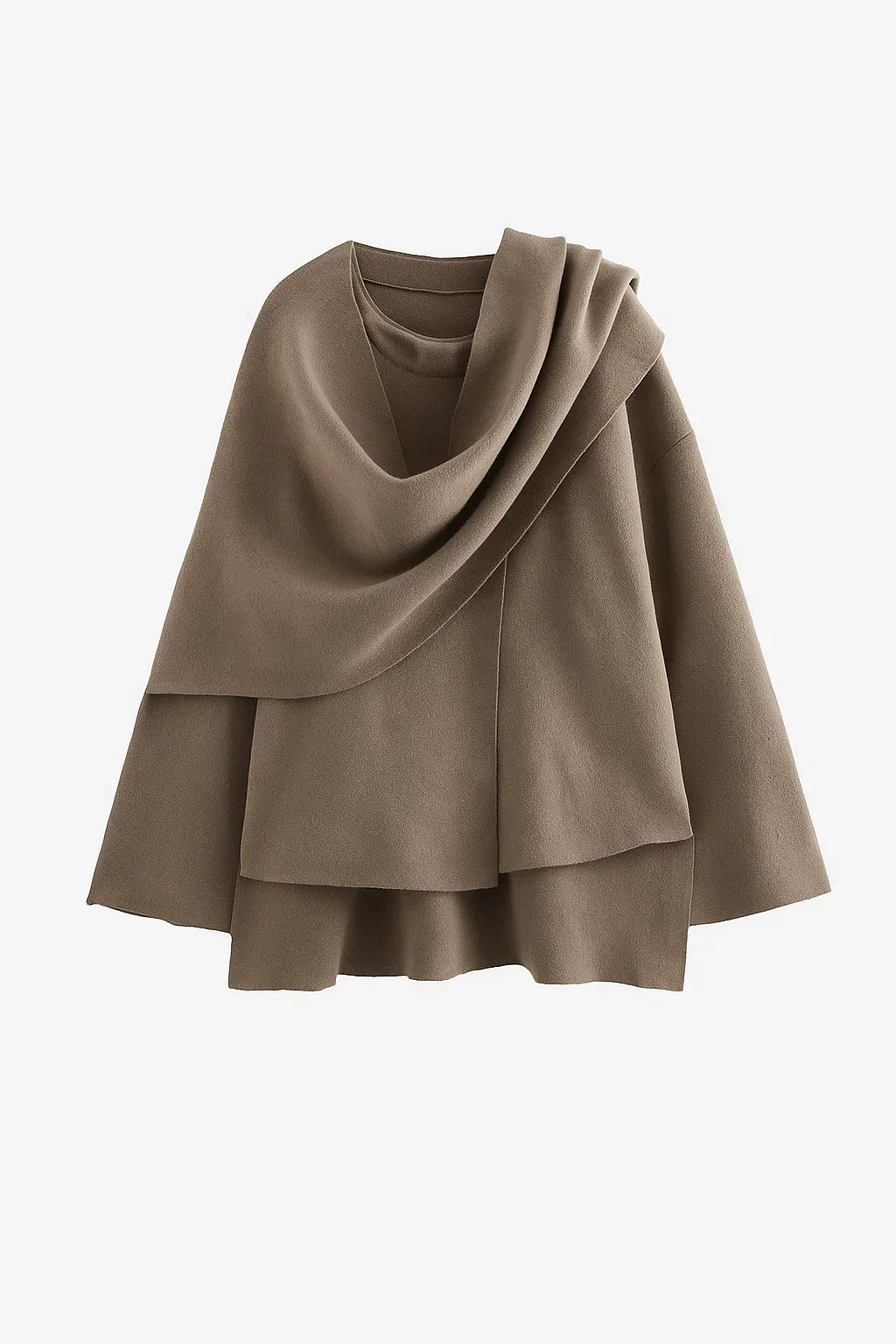 Manteau Asymétrique en Laine | Design Col Scarf
