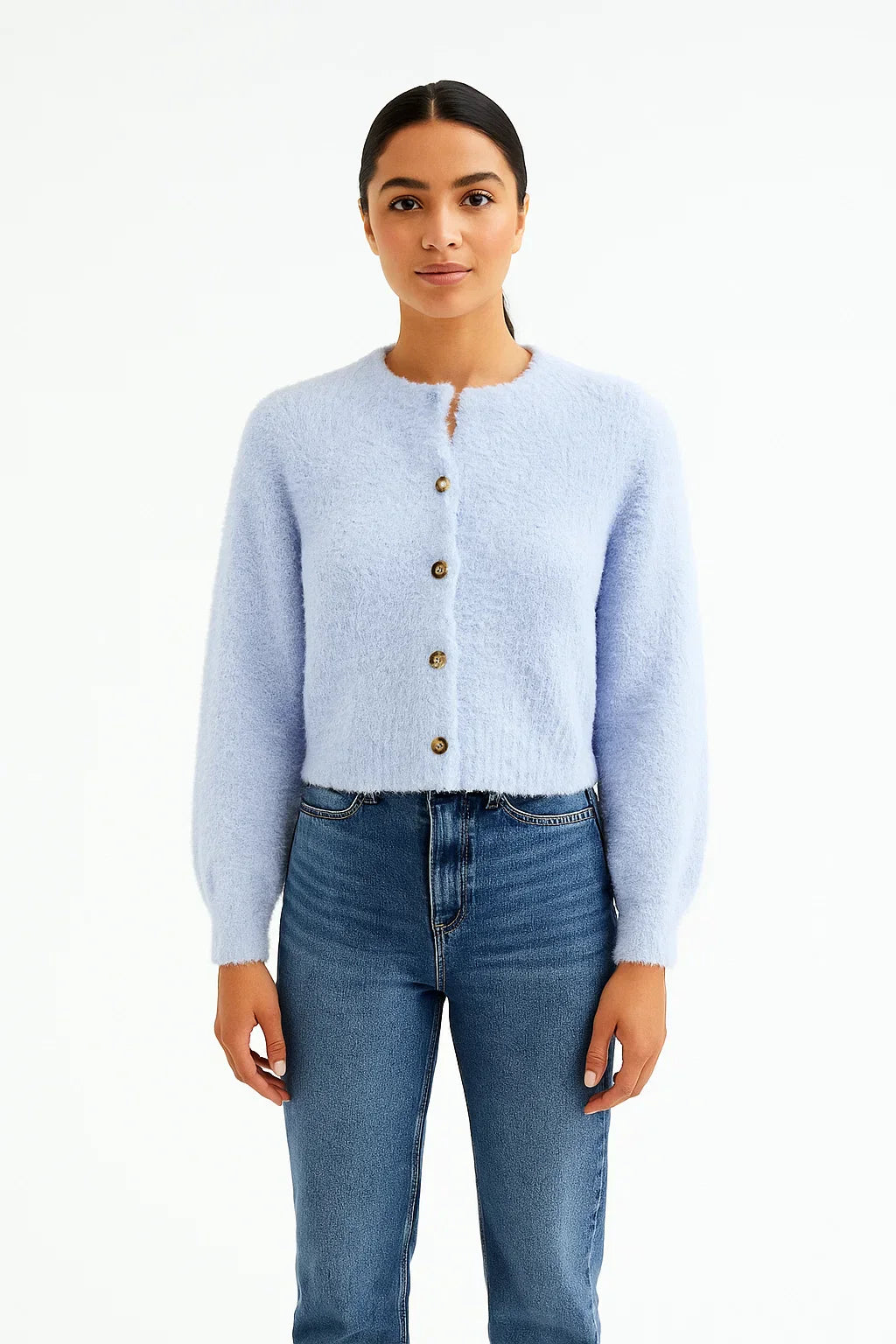 Cardigan Bouclé Tricot | Boutons Devant | Texture Douce | Silhouette Cropped