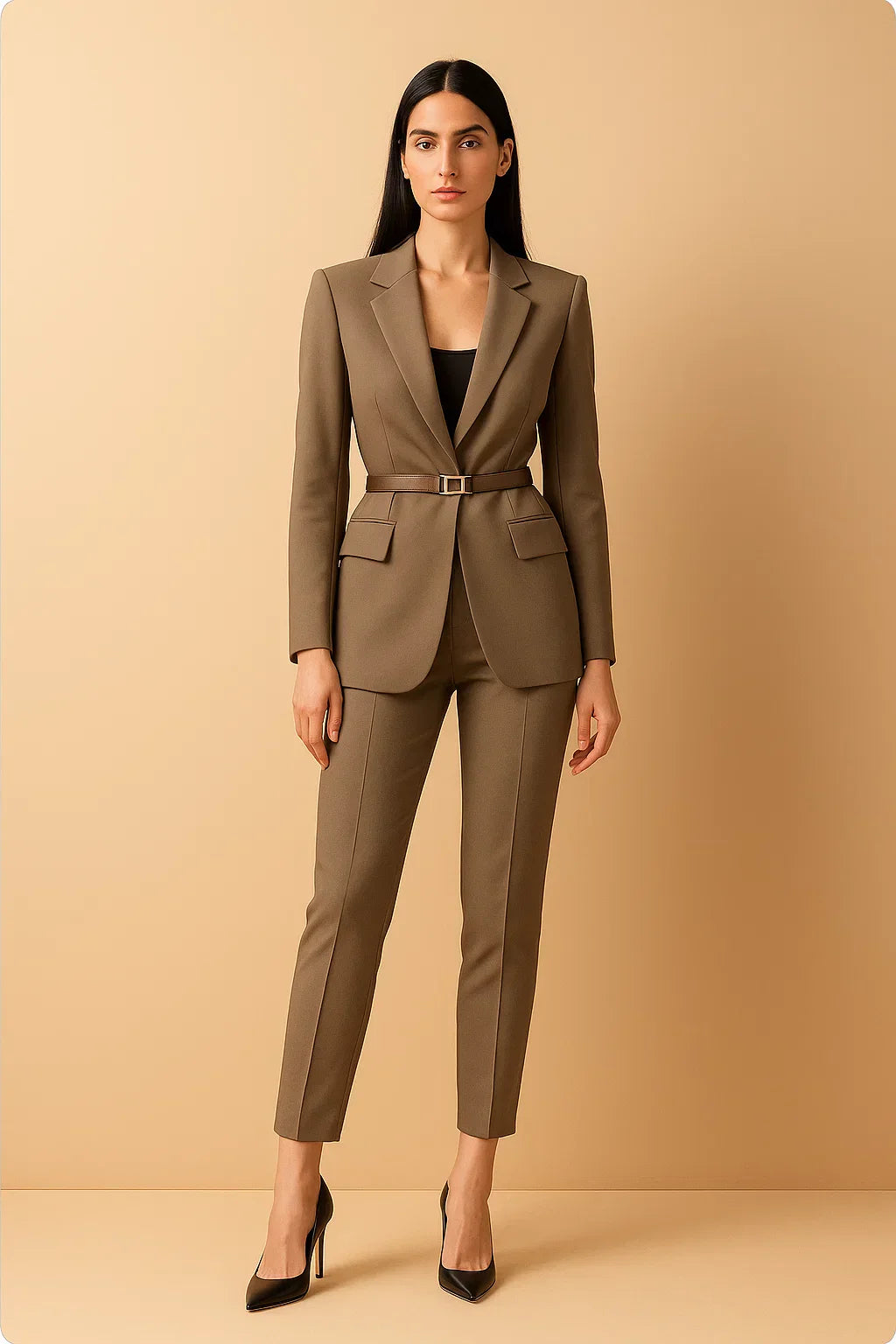 Blazer Ceinturé | Pantalon Large | Deux Pièces Tailoré