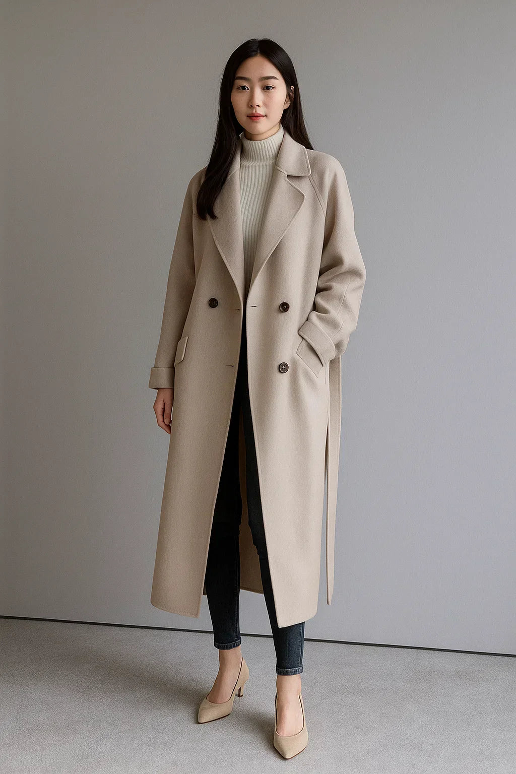 Manteau Long en Mélange de Laine | Coupe Oversize | Design Hiver Ceinturé