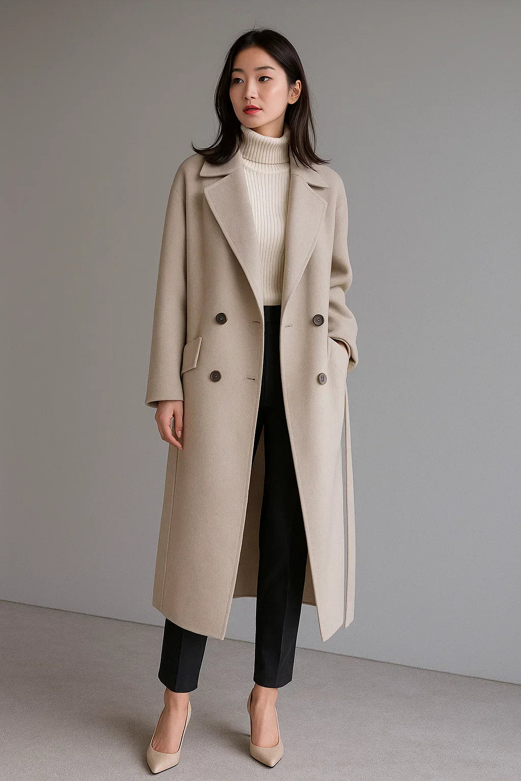 Manteau Long en Mélange de Laine | Coupe Oversize | Design Hiver Ceinturé