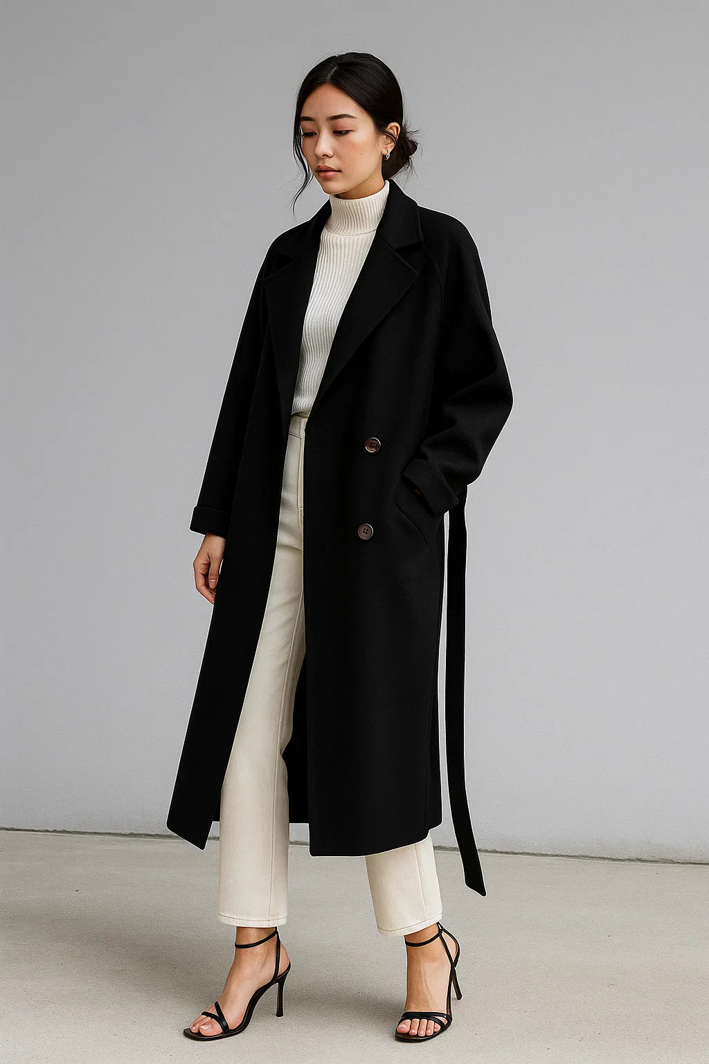 Manteau Long en Mélange de Laine | Coupe Oversize | Design Hiver Ceinturé
