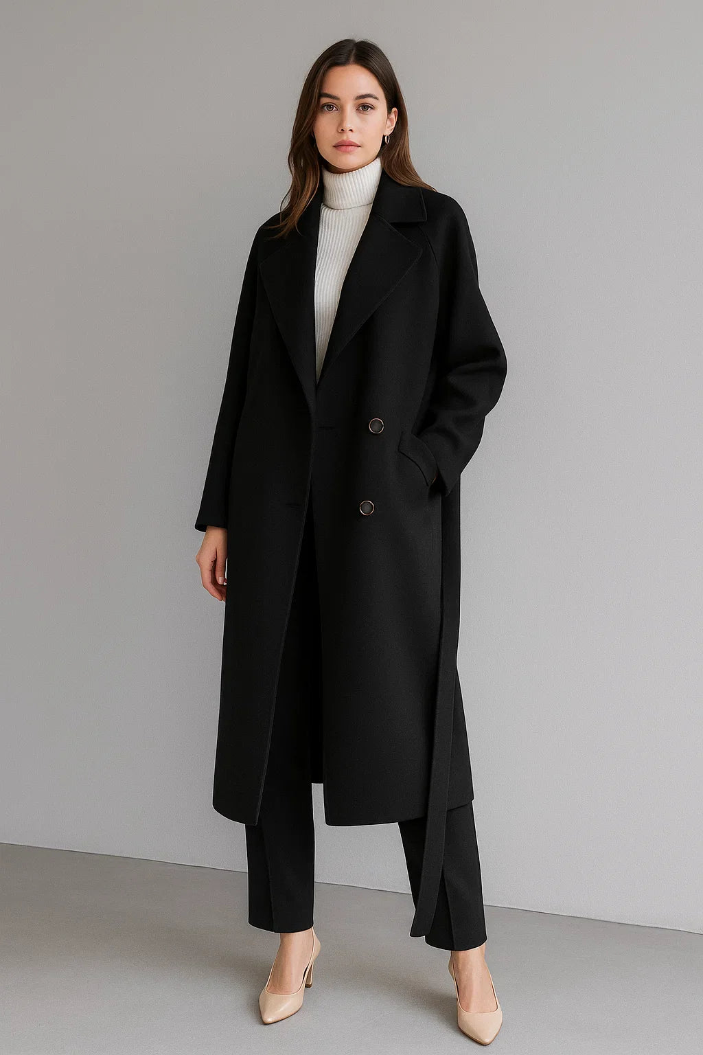Manteau Long en Mélange de Laine | Coupe Oversize | Design Hiver Ceinturé