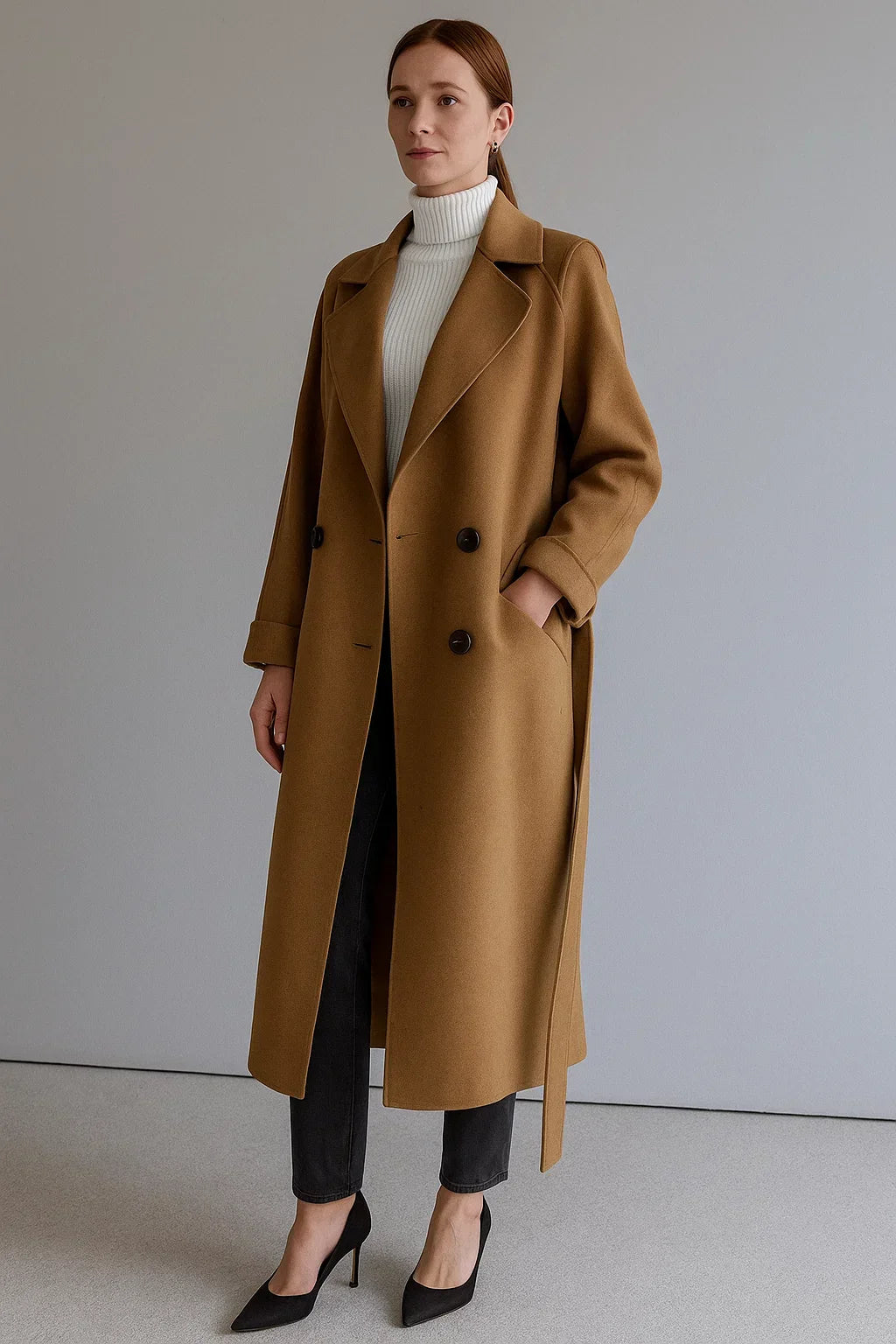 Manteau Long en Mélange de Laine | Coupe Oversize | Design Hiver Ceinturé